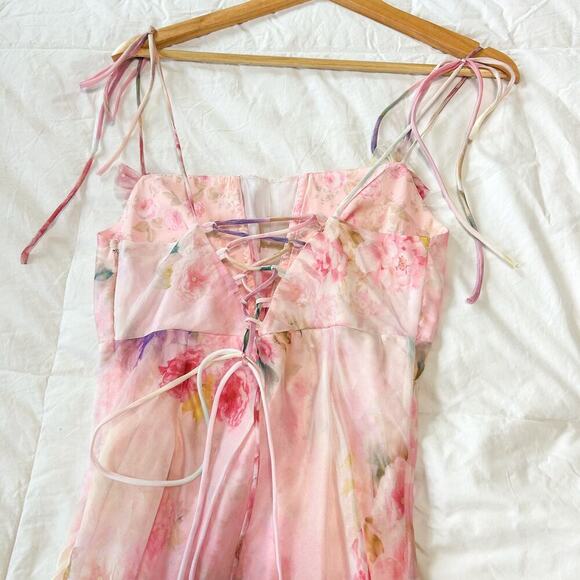 NWOT For Love & Lemons Lisa Bouquet Watercolor Floral Maxi Dress Pink Medium - Picture 10 of 15
